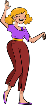 Happy Cartoon Woman Dancing PNG with transparent background