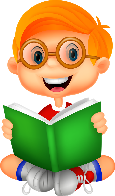 Happy Child Reading Book Cartoon