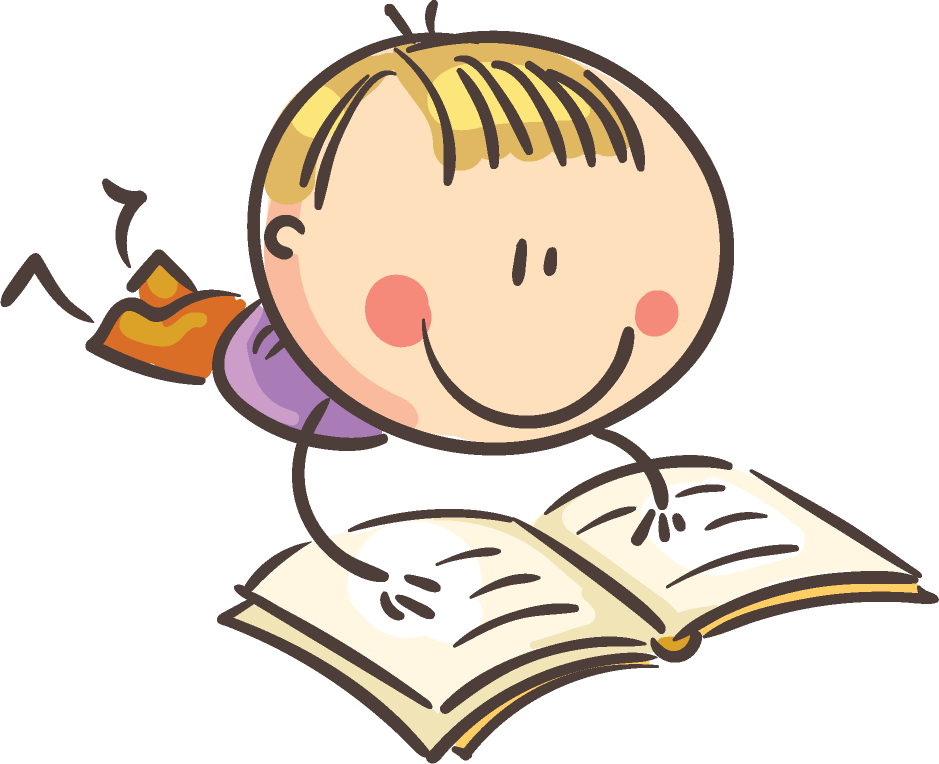 Happy Child Reading Cartoon PNG with transparent background
