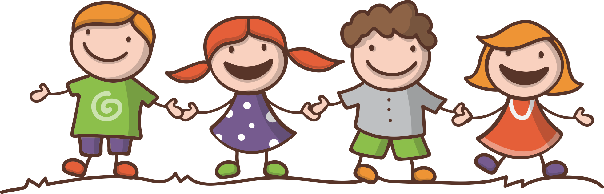 Happy Children Friends Cartoon PNG with transparent background