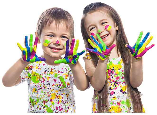 Happy Children Playing With Paint PNG with transparent background