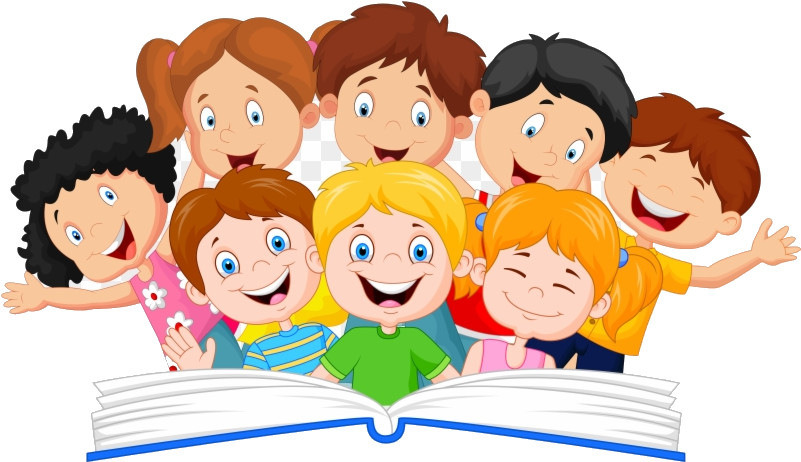 Happy Children Reading Book PNG with transparent background