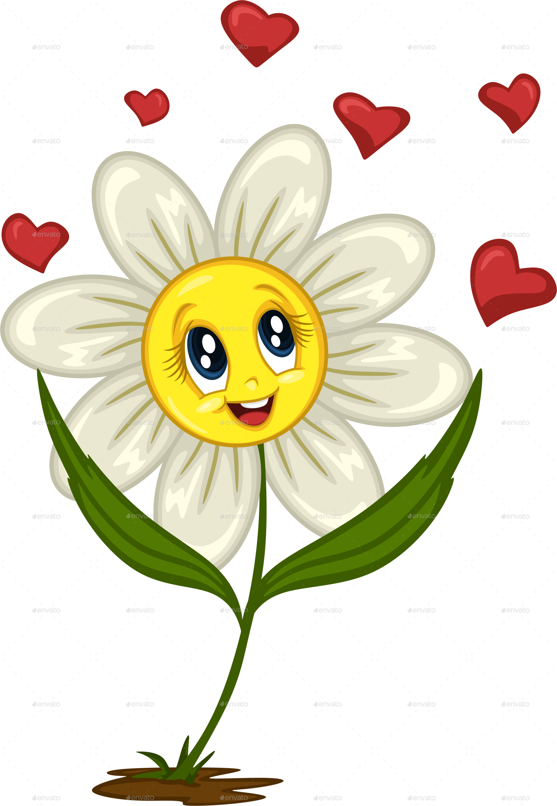 Happy Daisy Cartoon Love Hearts