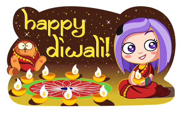Happy Diwali Cartoon Celebration PNG with transparent background