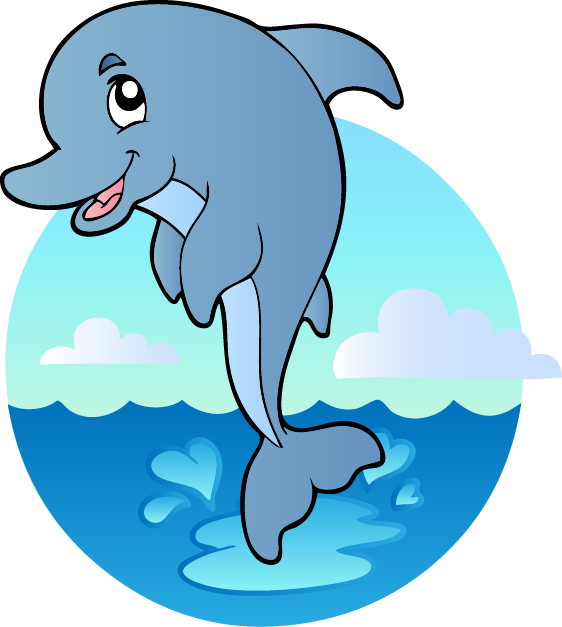 Happy Dolphin Cartoon Underwater Scene PNG with transparent background
