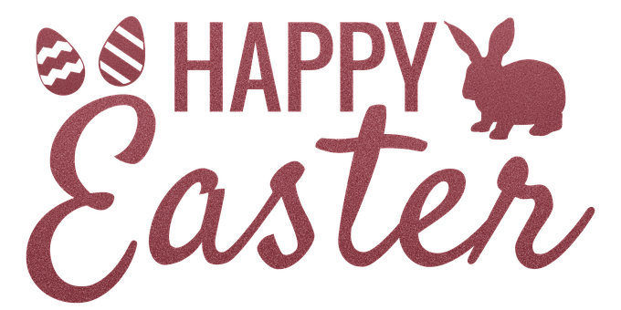 Happy Easter Glitter Text Bunny Eggs PNG with transparent background