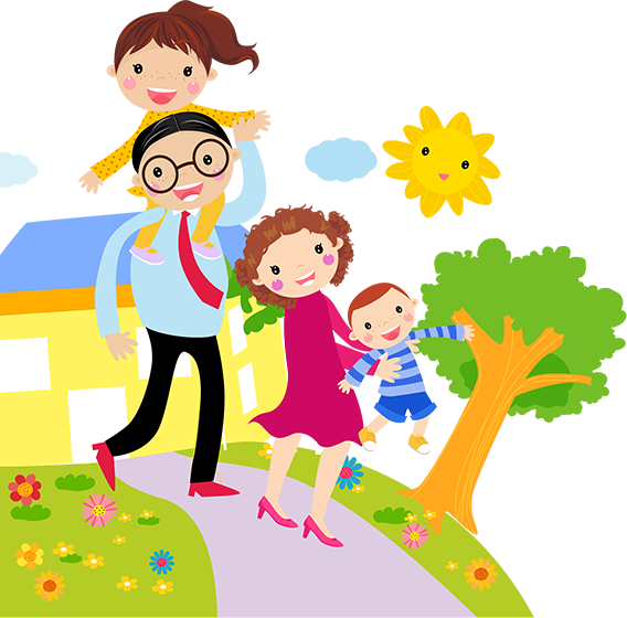 Happy Family Cartoon Outdoors