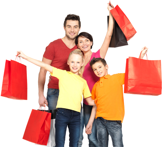 Happy Family Enjoying Shopping Together PNG with transparent background