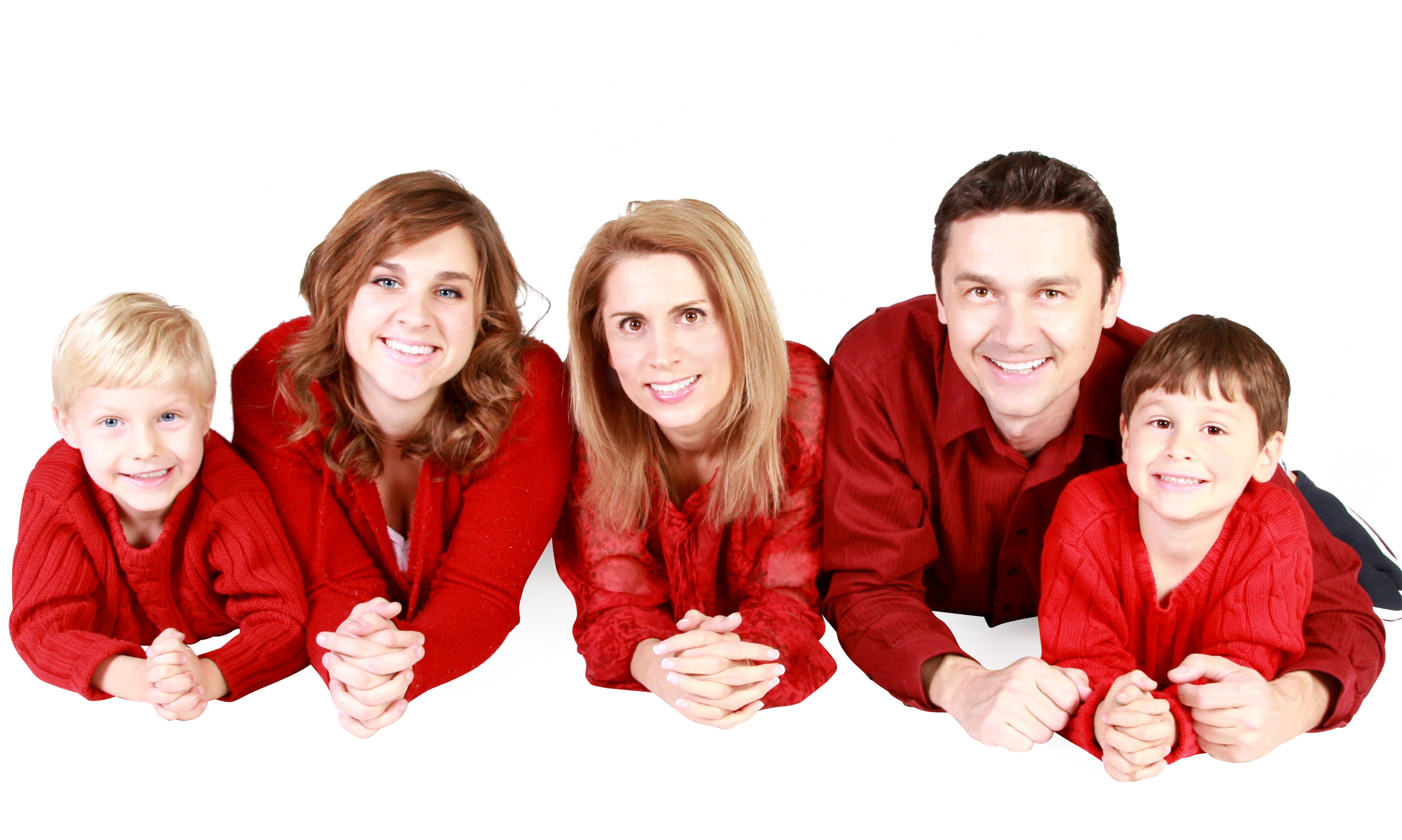 Happy Familyin Red Outfits PNG with transparent background