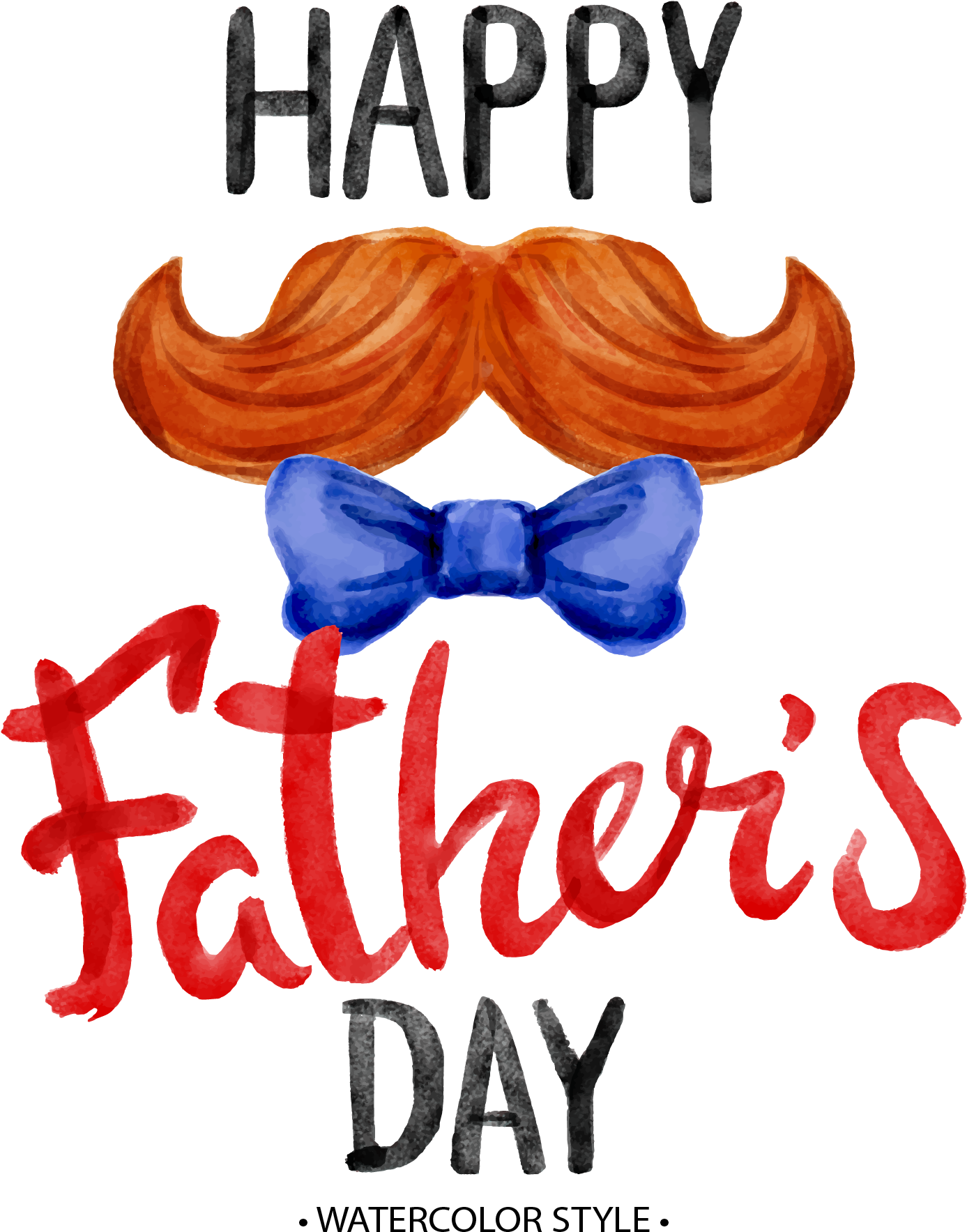 Happy Fathers Day Watercolor Mustacheand Bow Tie PNG with transparent background