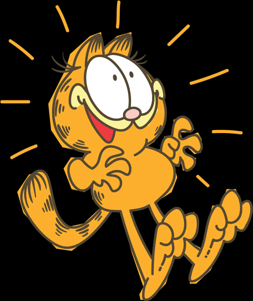 Happy Garfield Cartoon Illustration PNG with transparent background