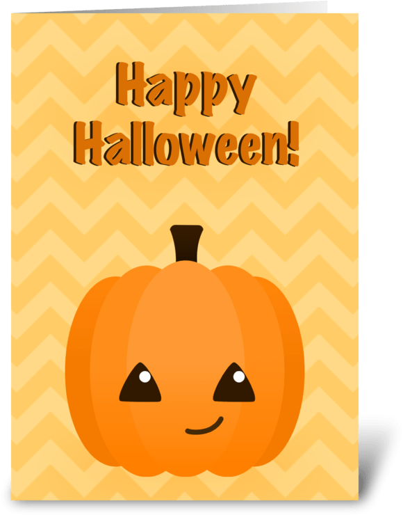 Happy Halloween Chevron Pattern Pumpkin Card PNG with transparent background