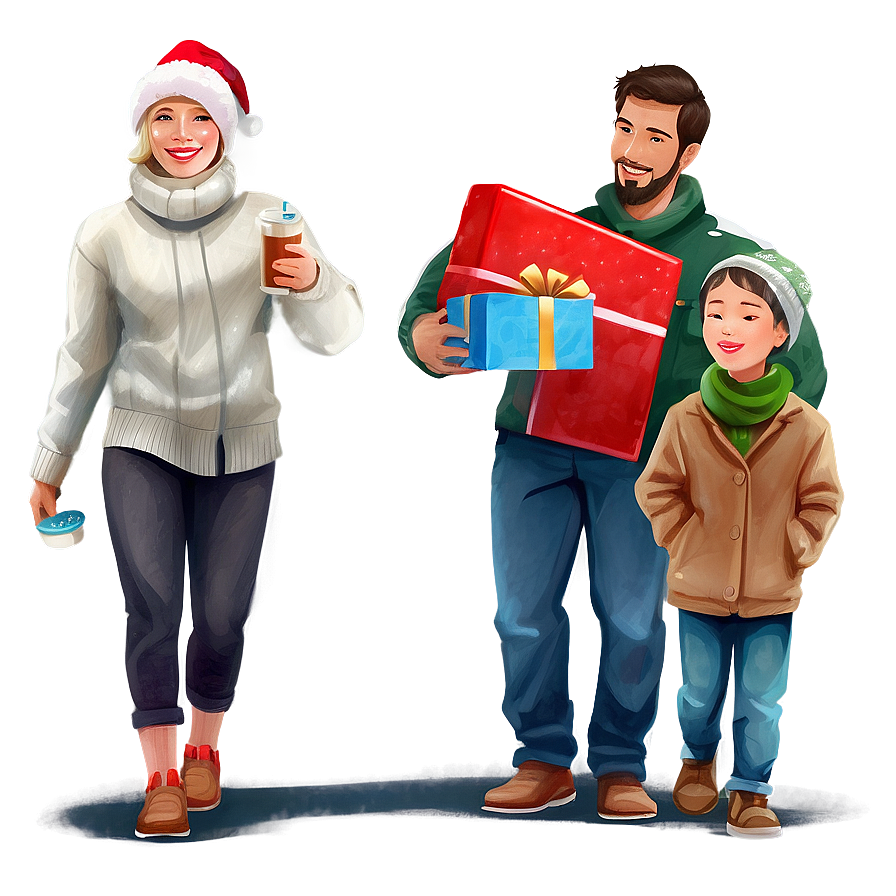 Happy Holidays Family Illustration PNG qgq4 PNG with transparent background