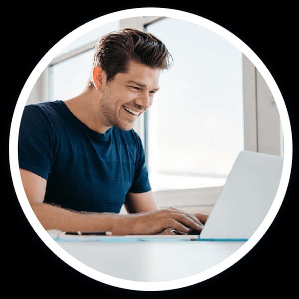 Happy Man Workingon Laptop PNG with transparent background