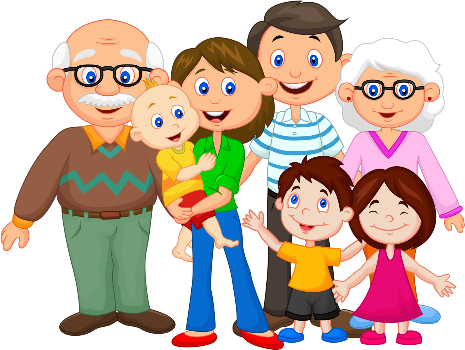 Happy Multigenerational Family Cartoon