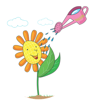 Happy Sunflower Being Watered PNG with transparent background