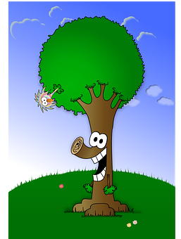 Happy Tree Cartoon Character PNG with transparent background