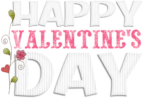 Happy Valentines Day Floral Design PNG with transparent background