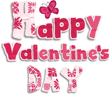 Happy Valentines Day Text Butterfly PNG with transparent background