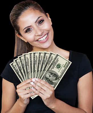 Happy Woman Holding Cash PNG with transparent background