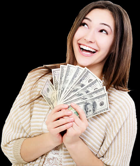 Happy Woman Holding Money PNG with transparent background