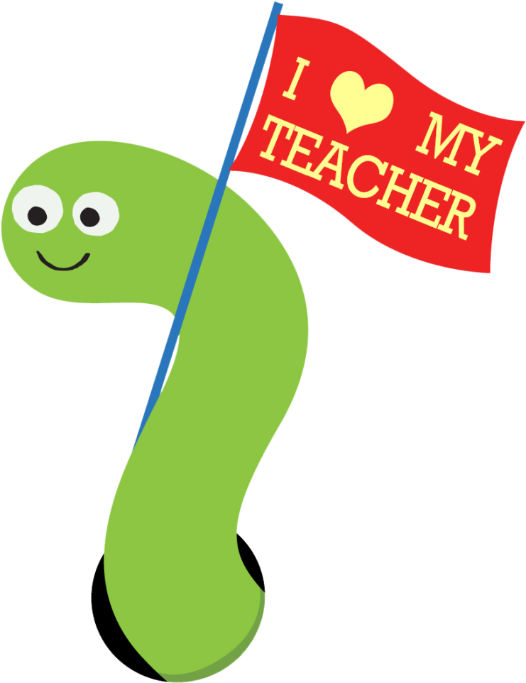 Happy Worm Holding Teacher Appreciation Flag