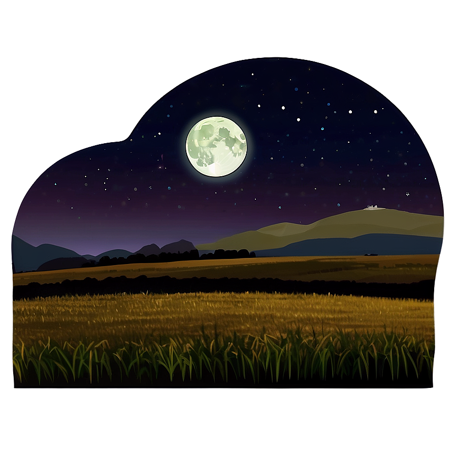 Harvest Moon Over Fields Landscape Png 06232024