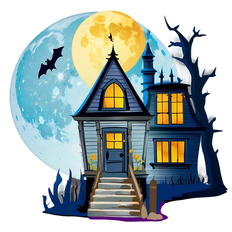 Haunted House Under Full Moon Png Cgo87