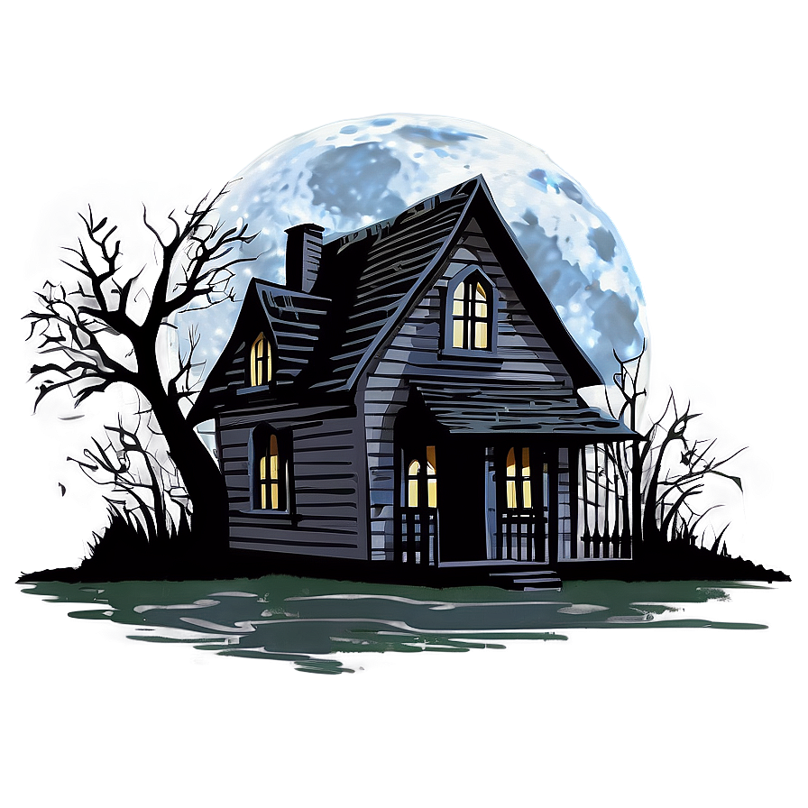 Haunted House Under Full Moon Png Cxj