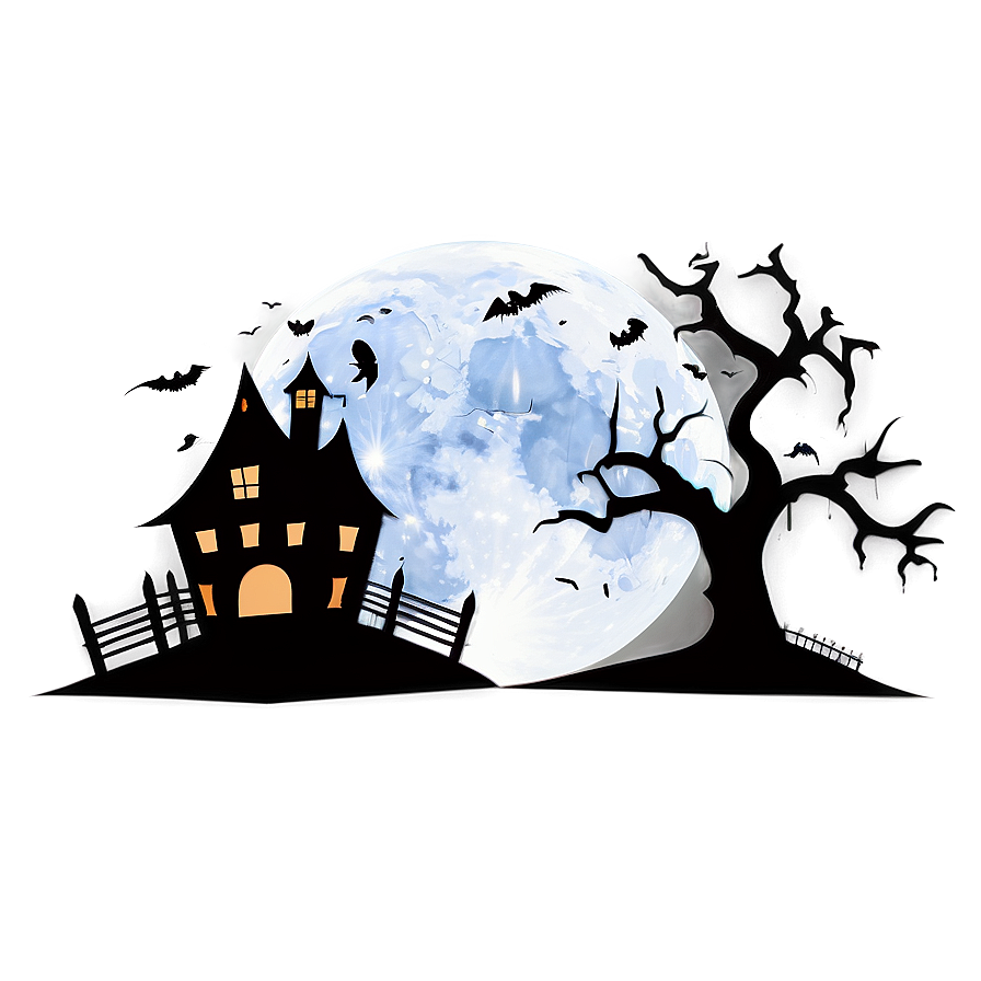 Haunted House Under Full Moon Png Mhx68