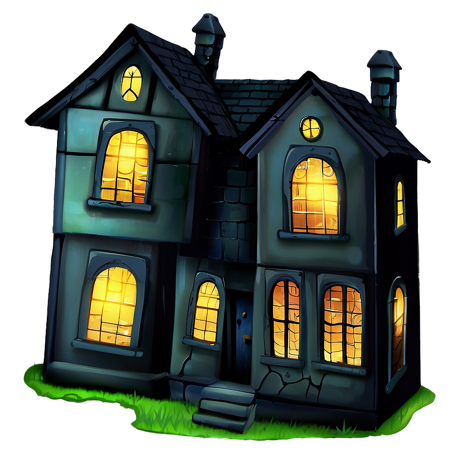 Haunted House With Glowing Windows Png Jph60