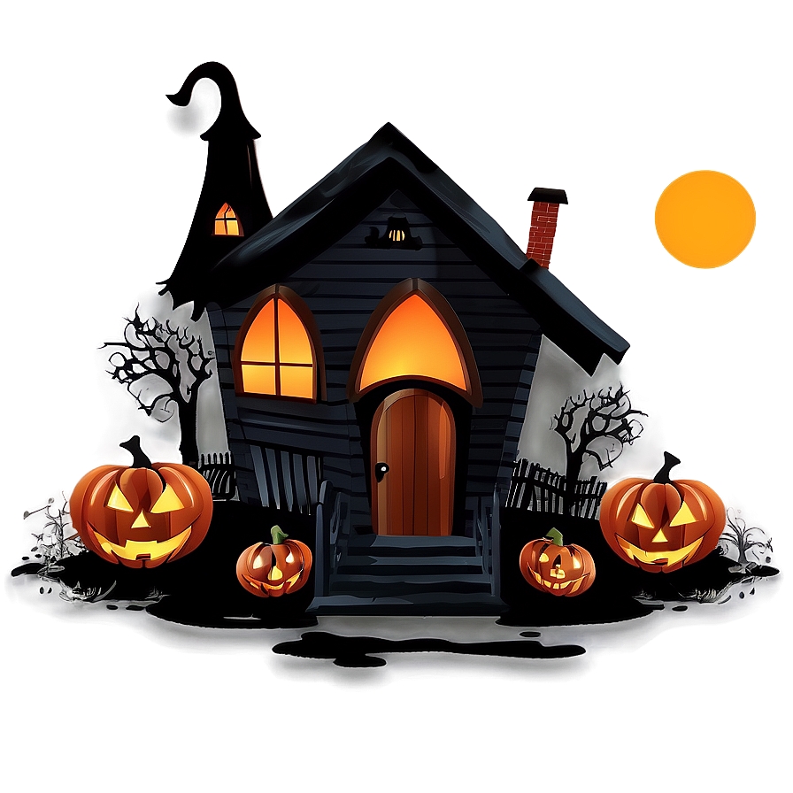 Haunted House With Scary Pumpkin Png 37