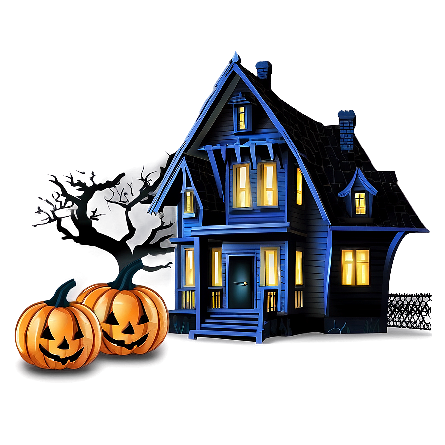 Haunted House With Scary Pumpkin Png Sfi30