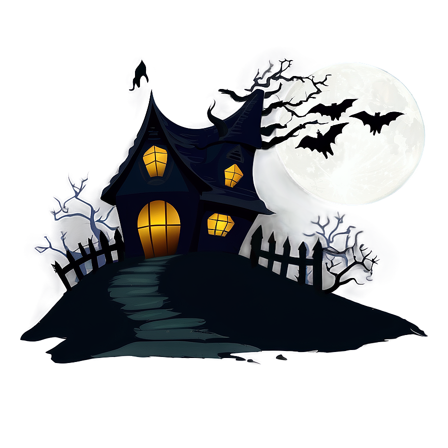 Haunted House With Witch Silhouette Png Iex2