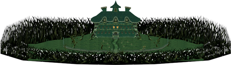 Haunted Mansion Surroundedby Hedges PNG with transparent background