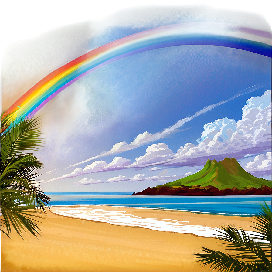 Hawaiian Islands Rainbow Over Beach Png Ppn57