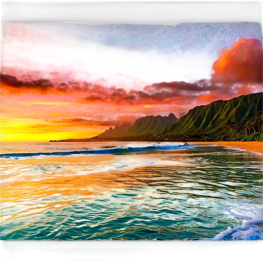 Hawaiian Islands Sunset Surfing Session Png Jna89