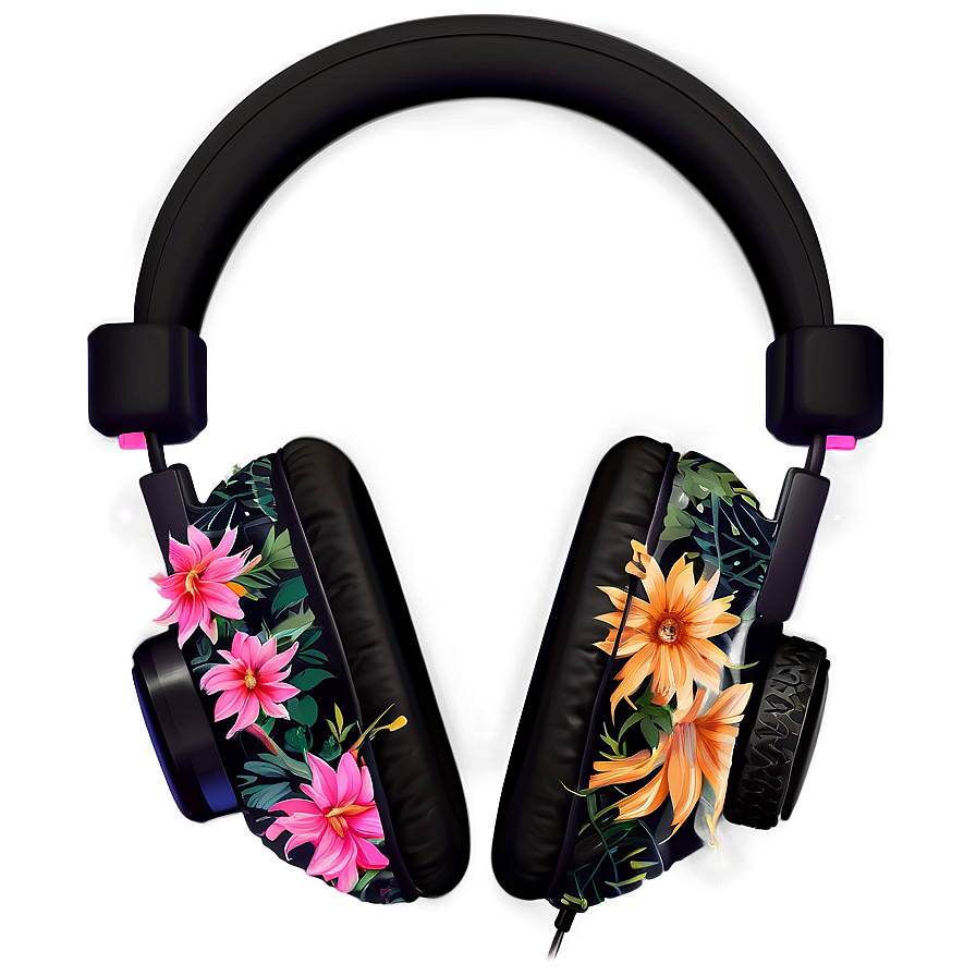 Headphones With Floral Design Png Wat