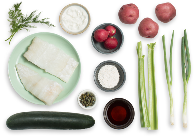 Seared Cod & Potato Salad With Radishes, Crispy Capers - Diet Food, HD Png Download PNG with transparent background