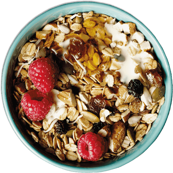 Healthy Muesli Bowlwith Raspberries PNG image with a transparent background, free high-resolution download