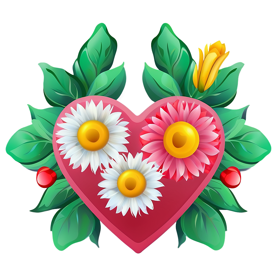 Heart and Flowers Illustration PNG 53 PNG image with a transparent background, free high-resolution download
