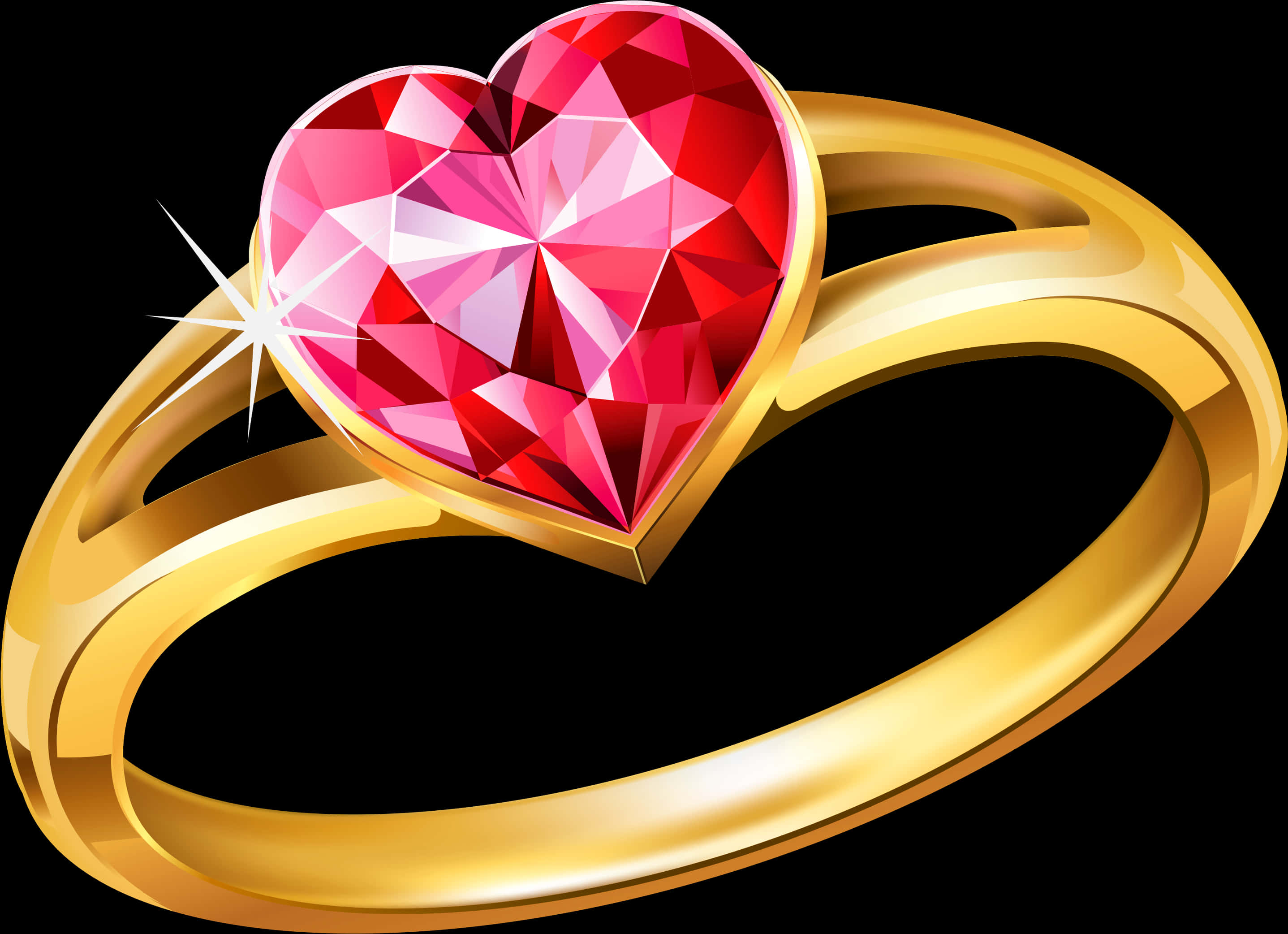 Pink Heart Diamond Gold Wedding Ring With Clipart - Ring Png, Transparent Png PNG with transparent background
