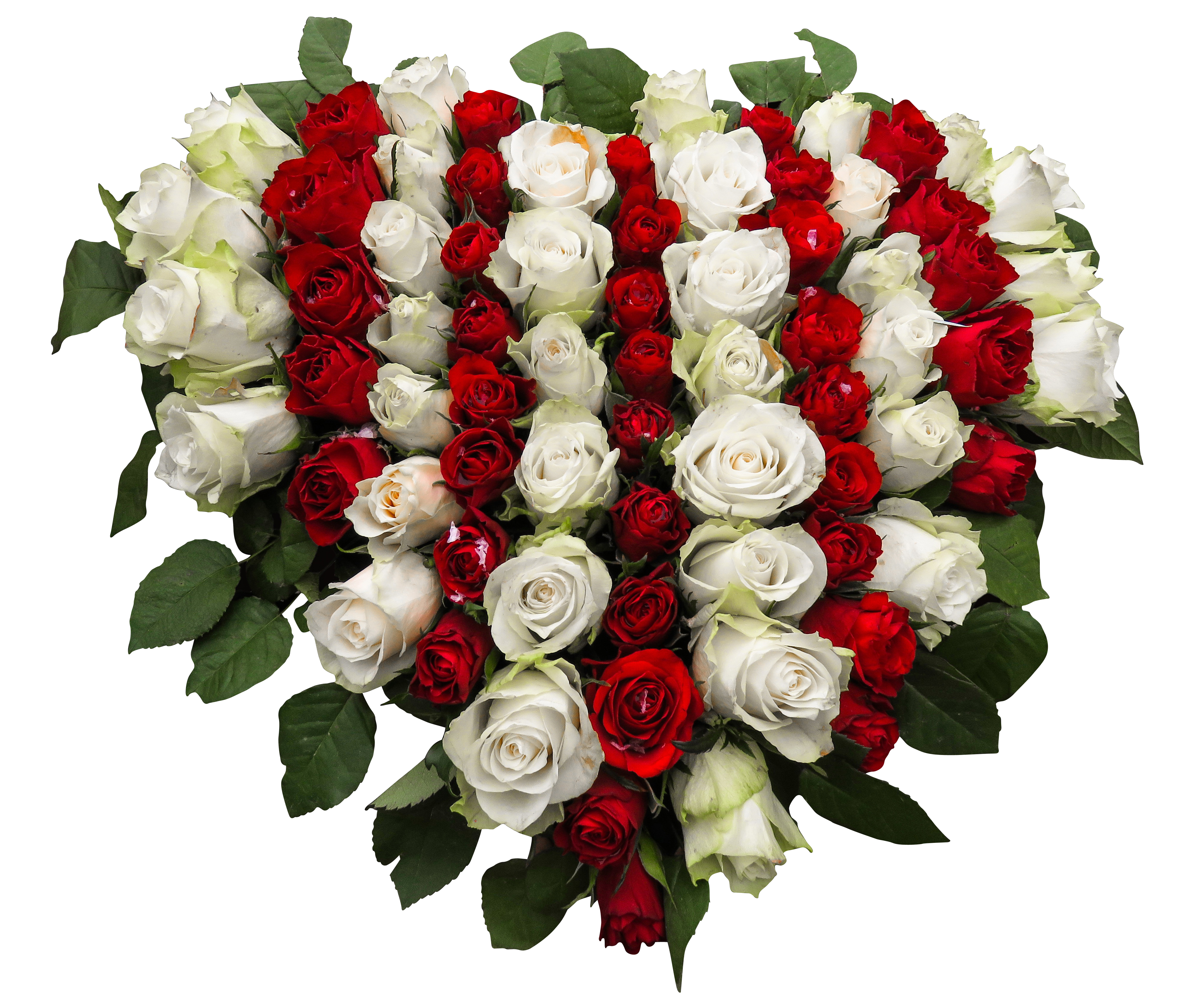 Heart Shaped Red White Rose Bouquet PNG with transparent background