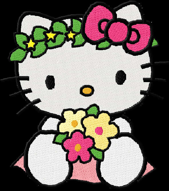 Hello Kitty Floral Embroidery