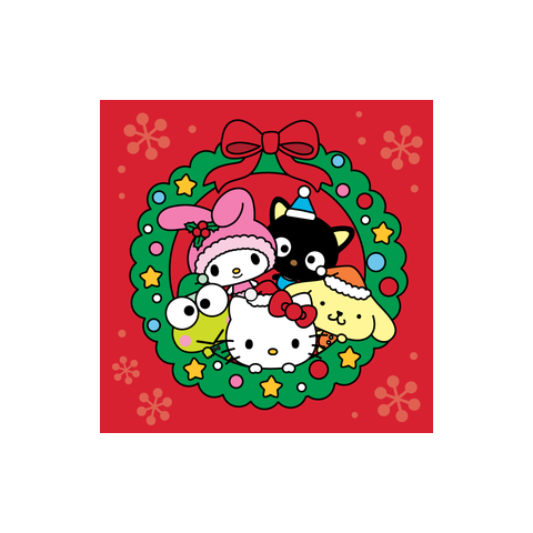 Hello Kittyand Friends Christmas Wreath PNG with transparent background