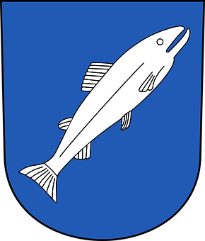 Heraldic Fishon Blue Shield PNG with transparent background