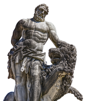 Herculesand Nemean Lion Statue PNG with transparent background