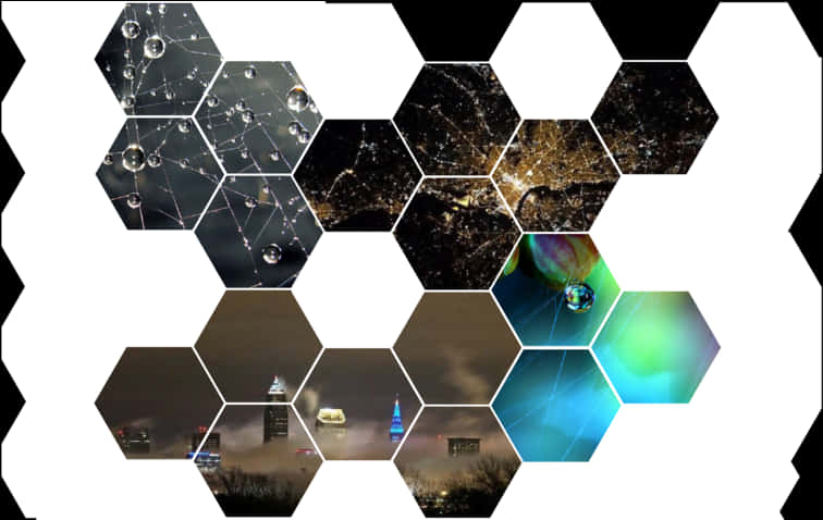 Hexagonal Collageof Diverse Images PNG with transparent background