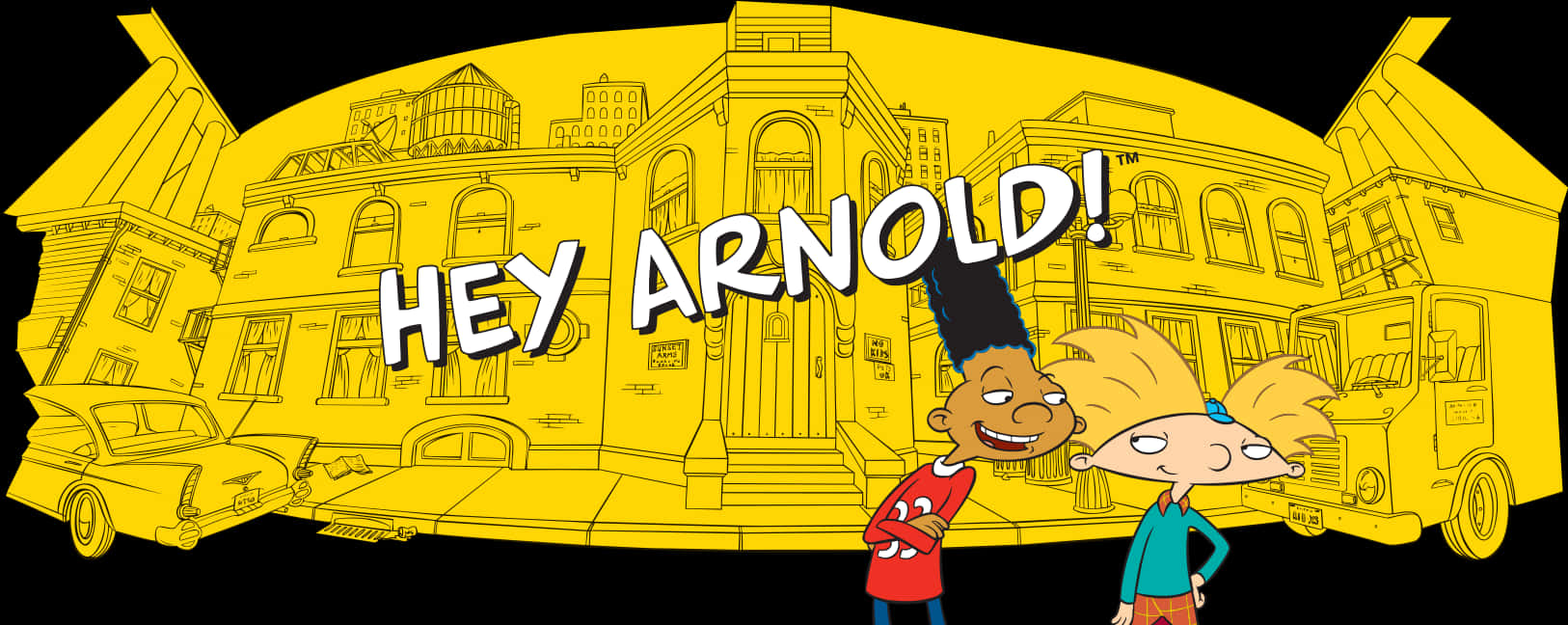 Hey Arnold Animated Characters City Backdrop PNG with transparent background