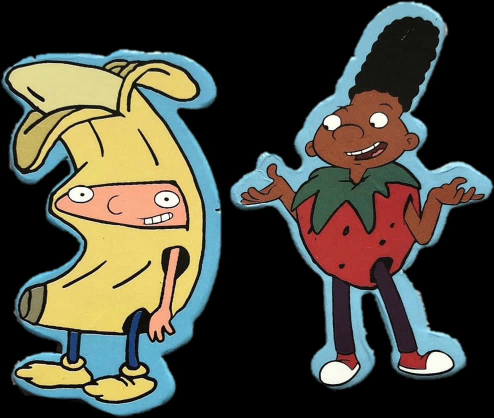 Hey Arnold Characters Banana Costumeand Strawberry Shirt PNG with transparent background